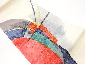 手織り真綿紬抽象模様織出し名古屋帯